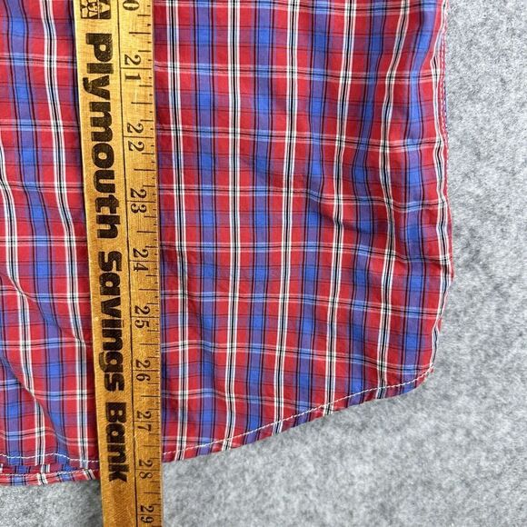 Jachs Western Shirt Mens S Red Blue Plaid Button Roll Tab Cowboy Rodeo Pockets - Picture 11 of 15